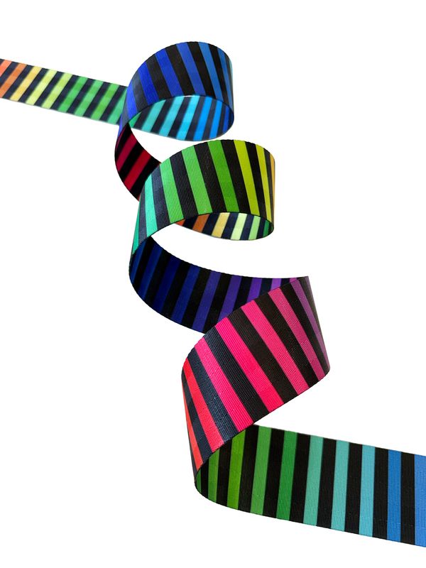 Black &amp; Rainbow Stripe - 2in Handle Webbing,  by the yard