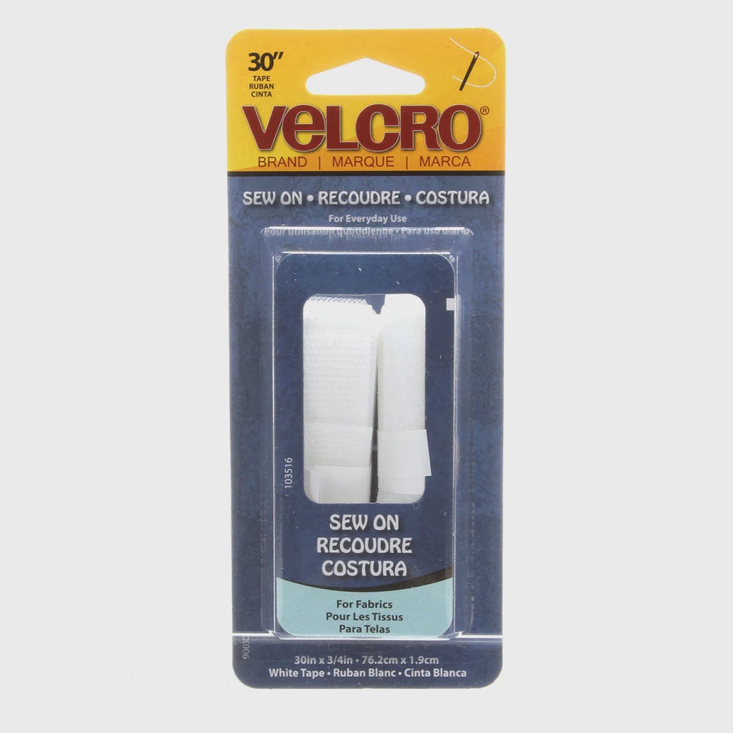 VELCRO® Brand Fastener Regular Duty Strip, White, 3/4in x 30in