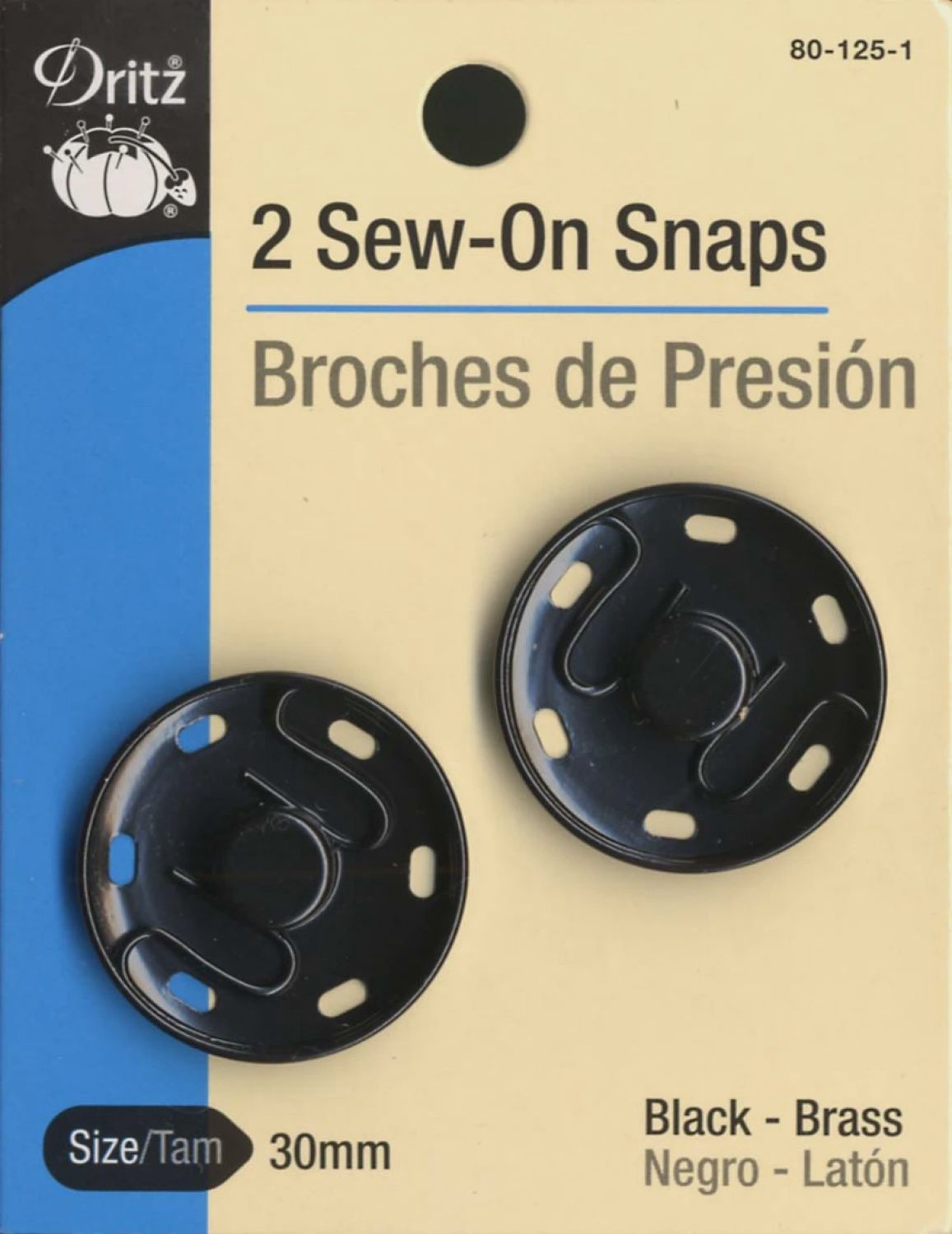 Snap Sew-On Large 1-1/4in Black 2ct