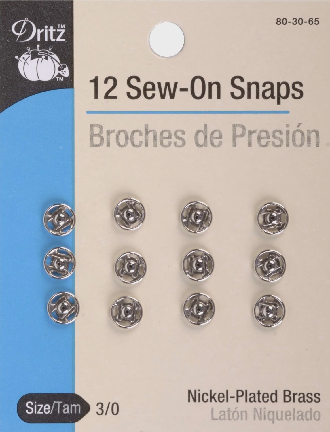 Snap Sew-On Size 3/0 (assorted quantites), Color: Nickel 12 pk