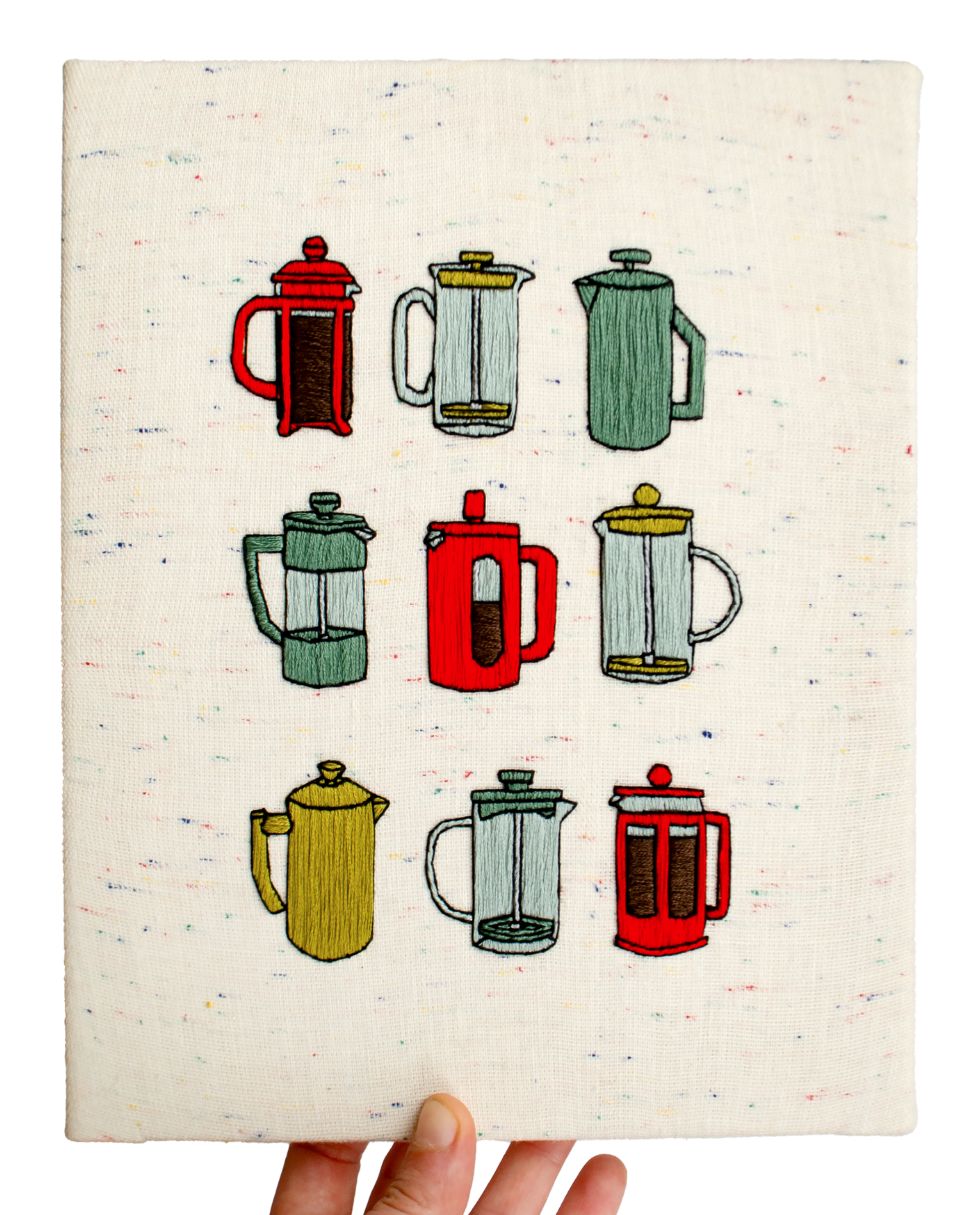 French Press Washable Embroidery Transfer, Peel. Stick. Stitch.