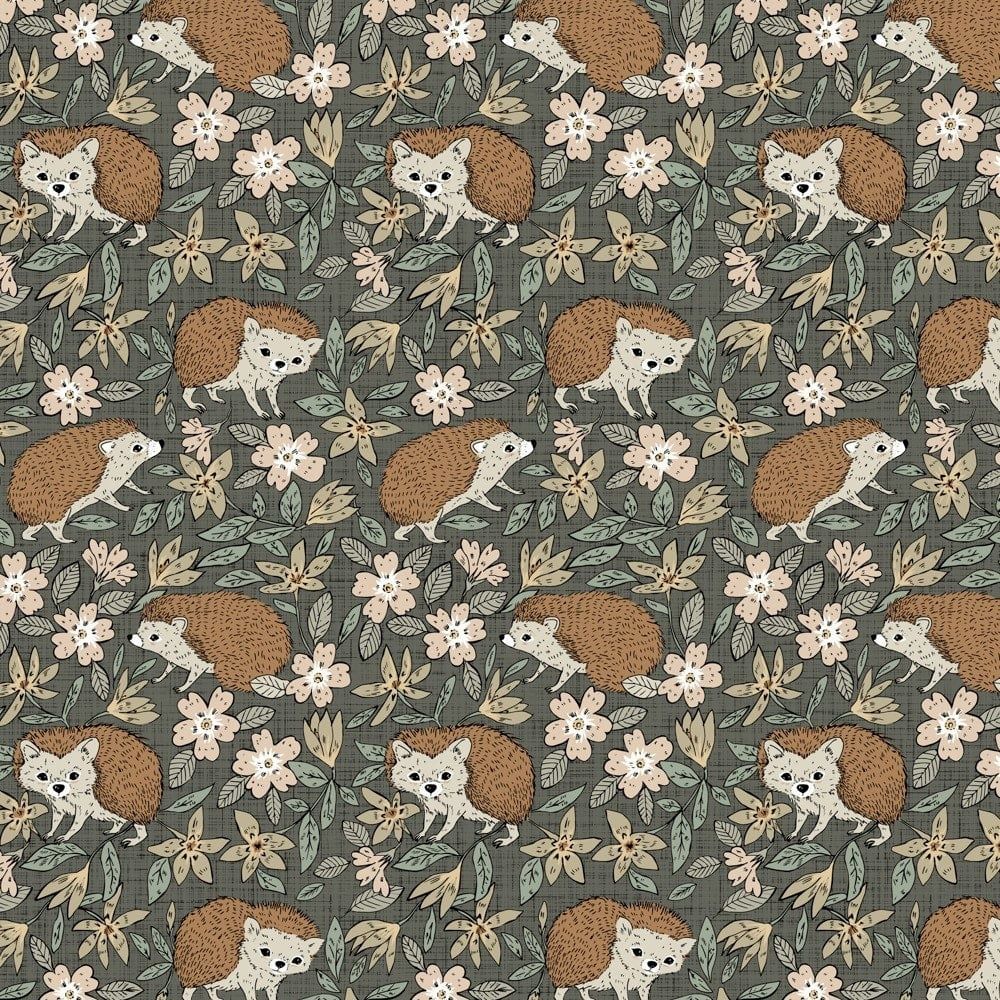 REMNANT 7/8th yds Hedgehogs Grassland Cotton Print Figo Fabrics