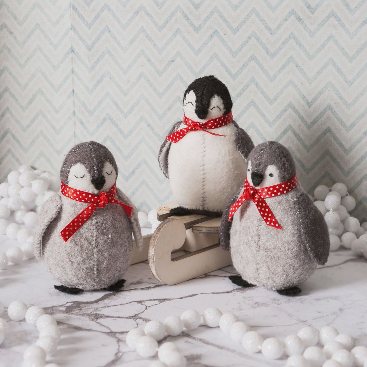 Baby Penguins Wool Felt Embroidery Kit