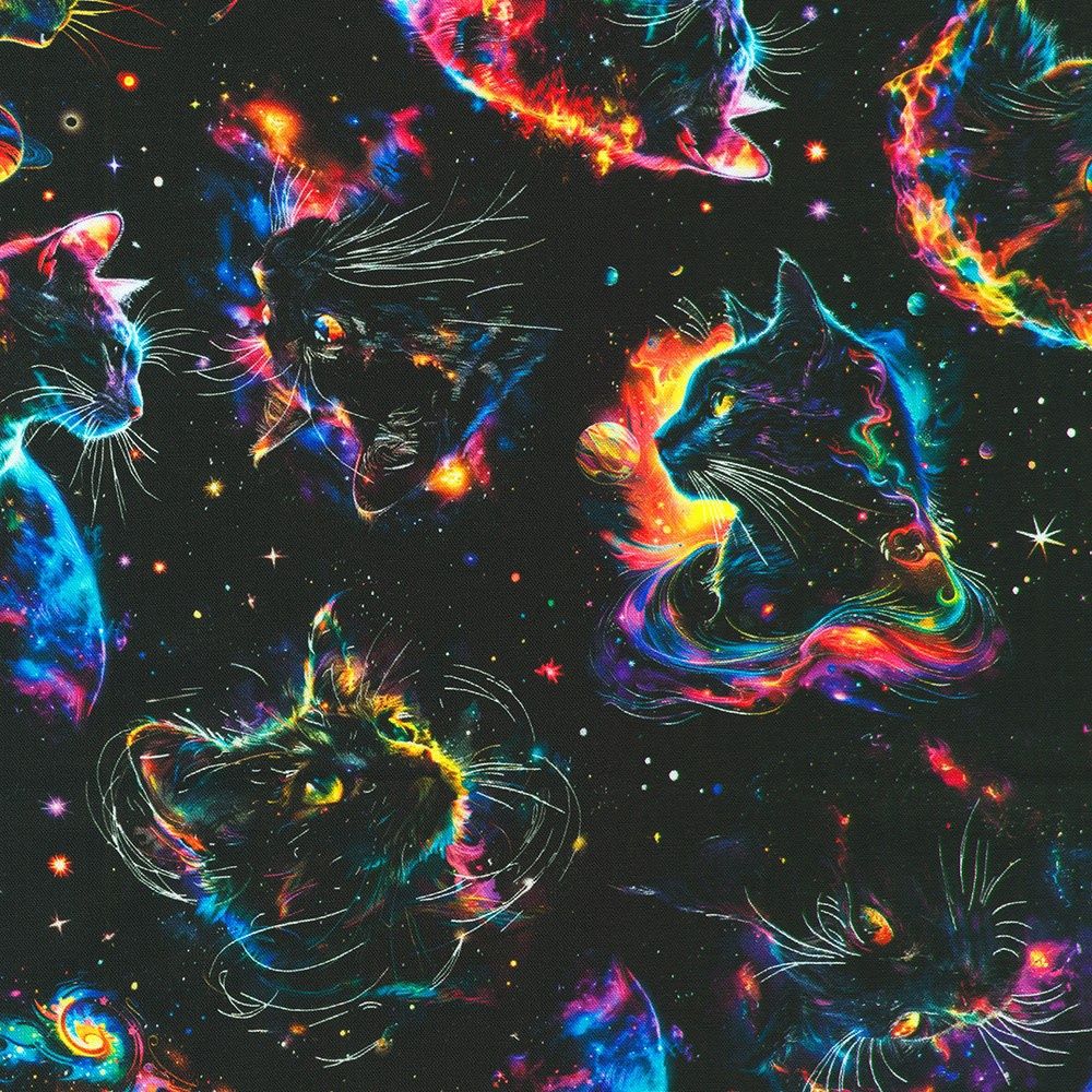 Celestial, Galaxy Cats, Printed Cotton