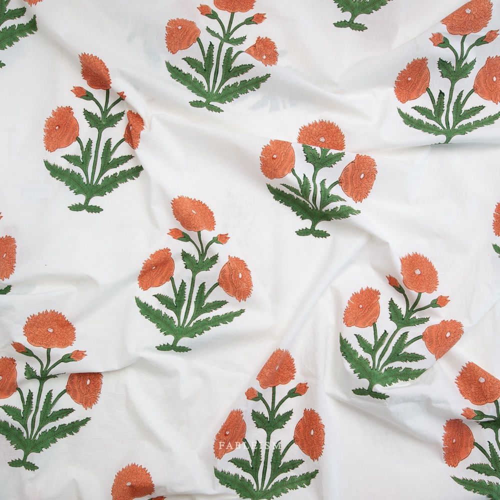 Boho Floral in Sienna, Indian Block Print Cotton, Fableism