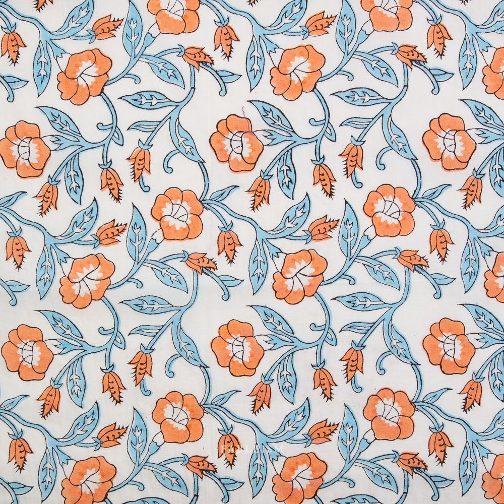 Trumpet Vines in Winter, Indian Block Print Cotton, Fableism