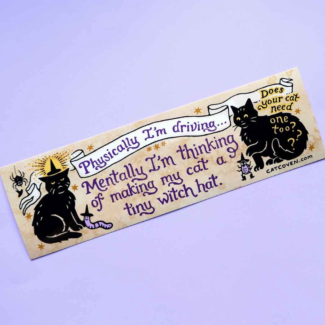 Tiny Witch Hat Bumper Sticker, Cat Coven