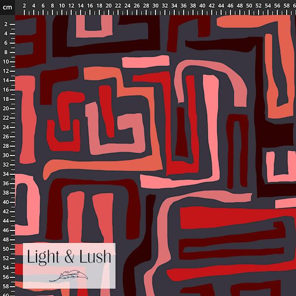 Pink Orange Red Abstract, Light and Lush Printed Viscose Twill