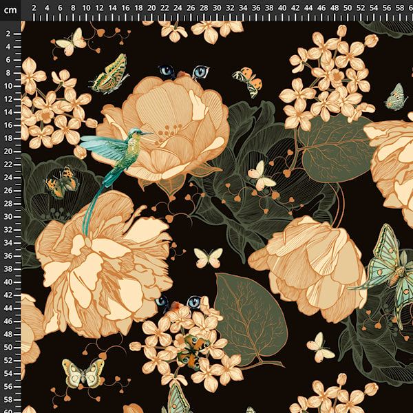 Hummingbird and Moth Floral, Avalana Viscose Jersey Knit