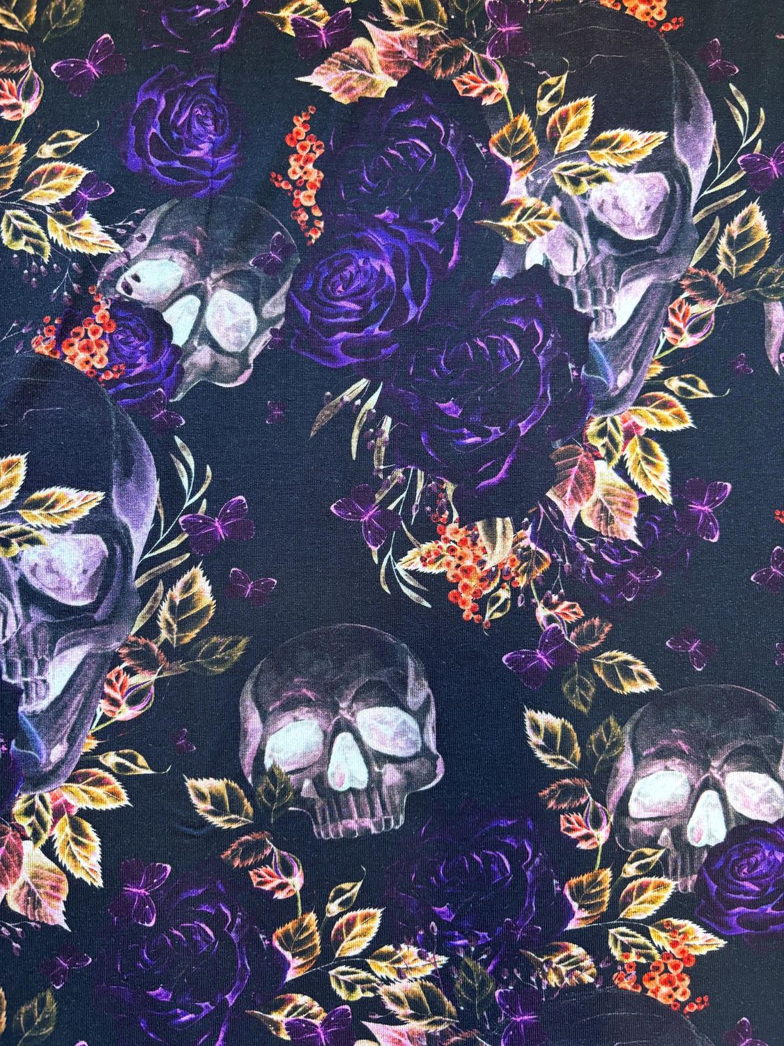 Purple Skull Floral, Avalana Viscose Jersey Knit