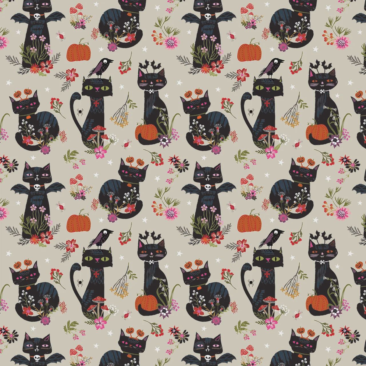 Witchy Whiskers, Hocus Pocus, Printed Cotton