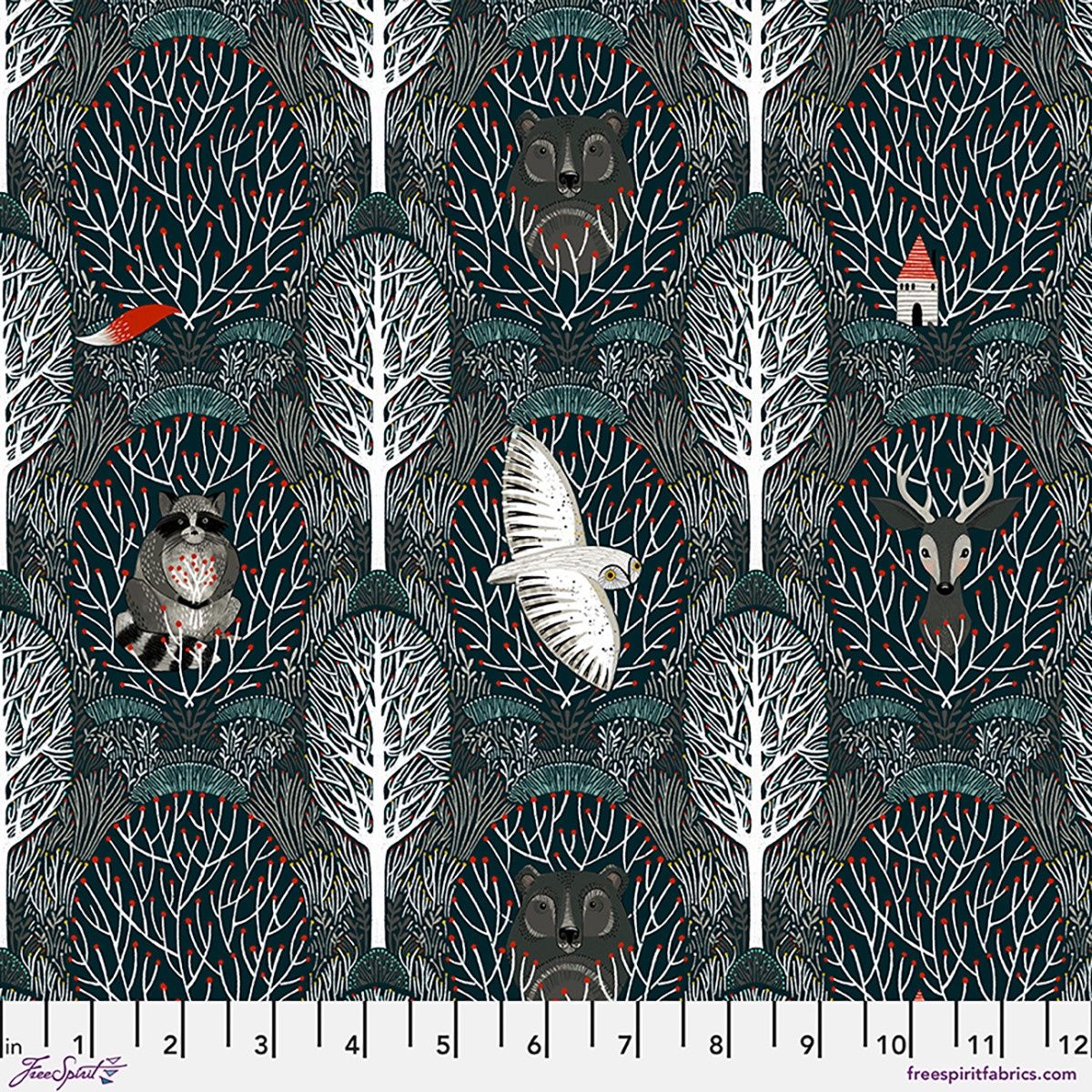 Woodland Friends in Navy, Silent Night, Printed Cotton