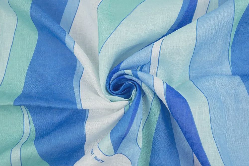 Italian Linen Print, Coastal Wave Stripe Aqua