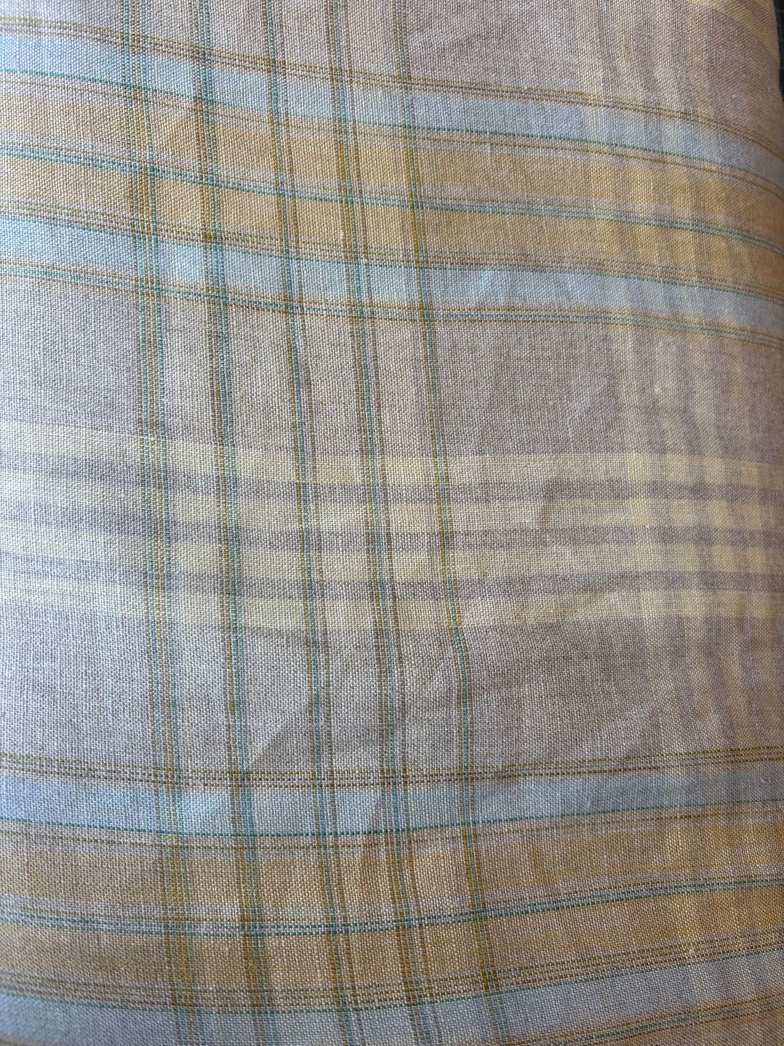 Tan Blue and Yellow Plaid Linen Deadstock