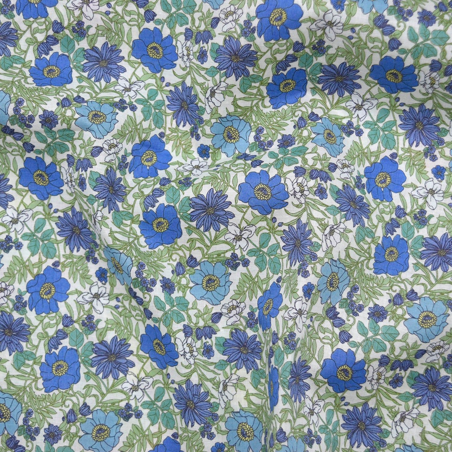 Flownny Poppy Garden Cotton Lawn - White x Blue by Kokka
