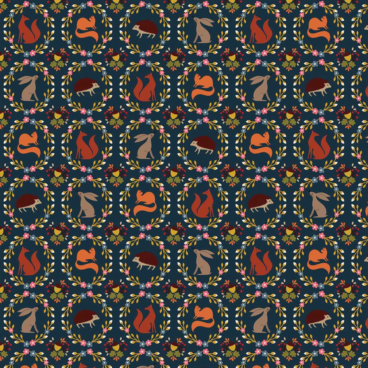 Autumn Wreaths, New Forest, Printed Cotton