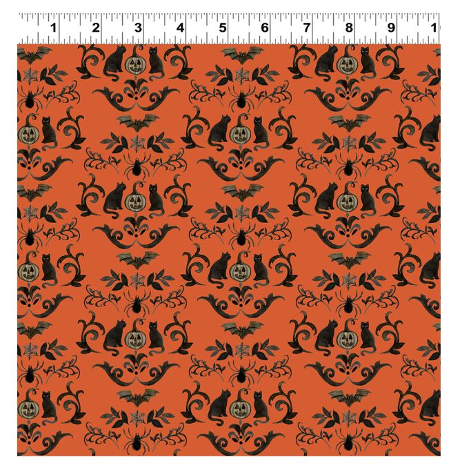 Damask in Orange, Emerald Hollow, Printed Cotton