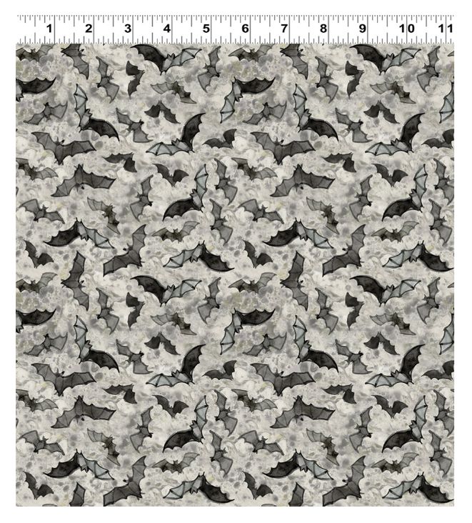 Bats in Mist Gray, Emerald Hollow, Printed Cotton