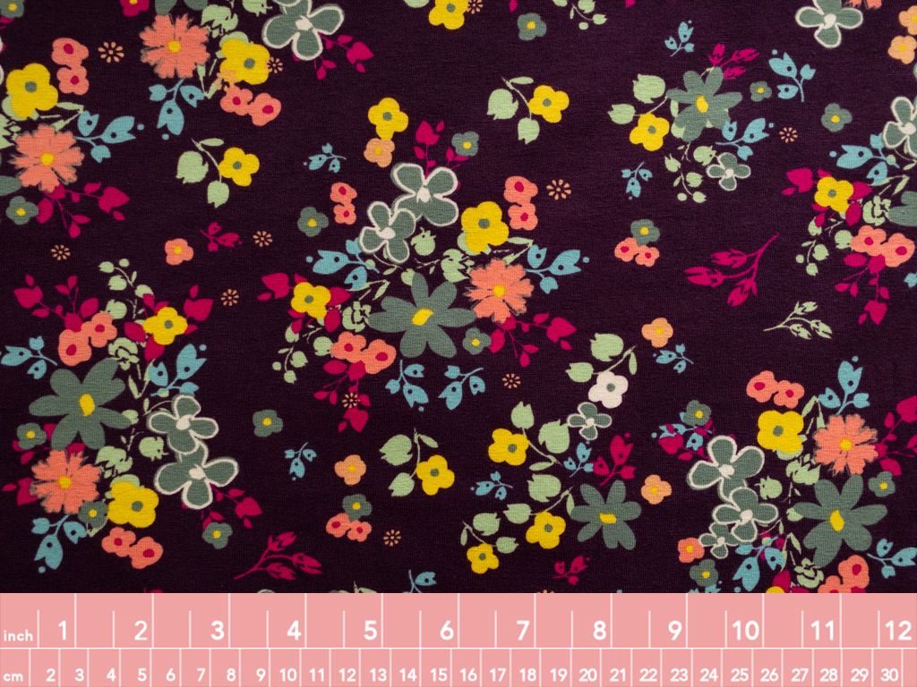 REMNANT 3/4 yds Blooming Soul Plum Jersey Art Gallery