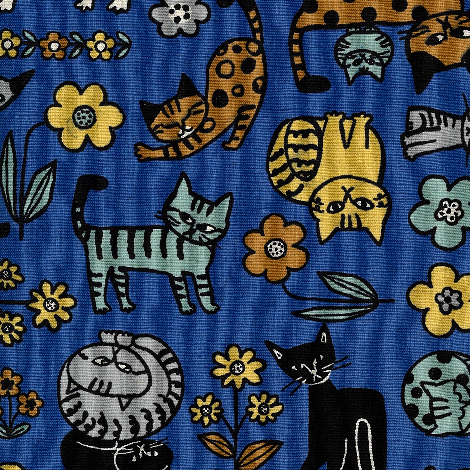 Scandinavian Style Cat Cotton Linen Canvas by Kokka - Blue
