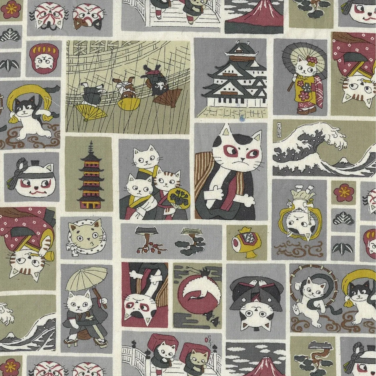 Kabuki Meow Japan, Cotton Sheeting, Japanese Import