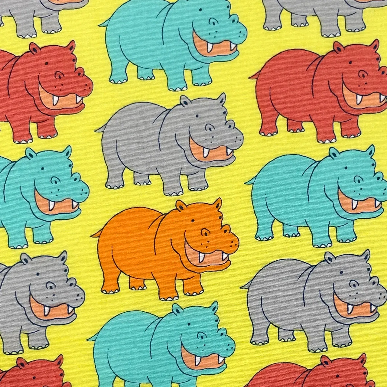 Hippo in Lime, Printed Cotton, Japanese Import