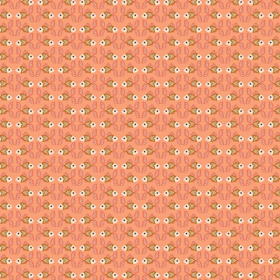 Tiny Fins in Coral, Riverbank, Printed Cotton
