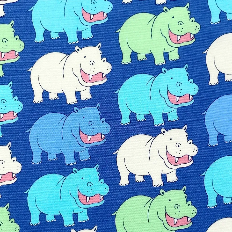 Hippo in Blue, Printed Cotton, Japanese Import