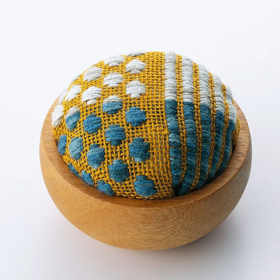 Kogin Wooden Bowl Pin Cushion Kit, (assorted designs), Design: Stripe