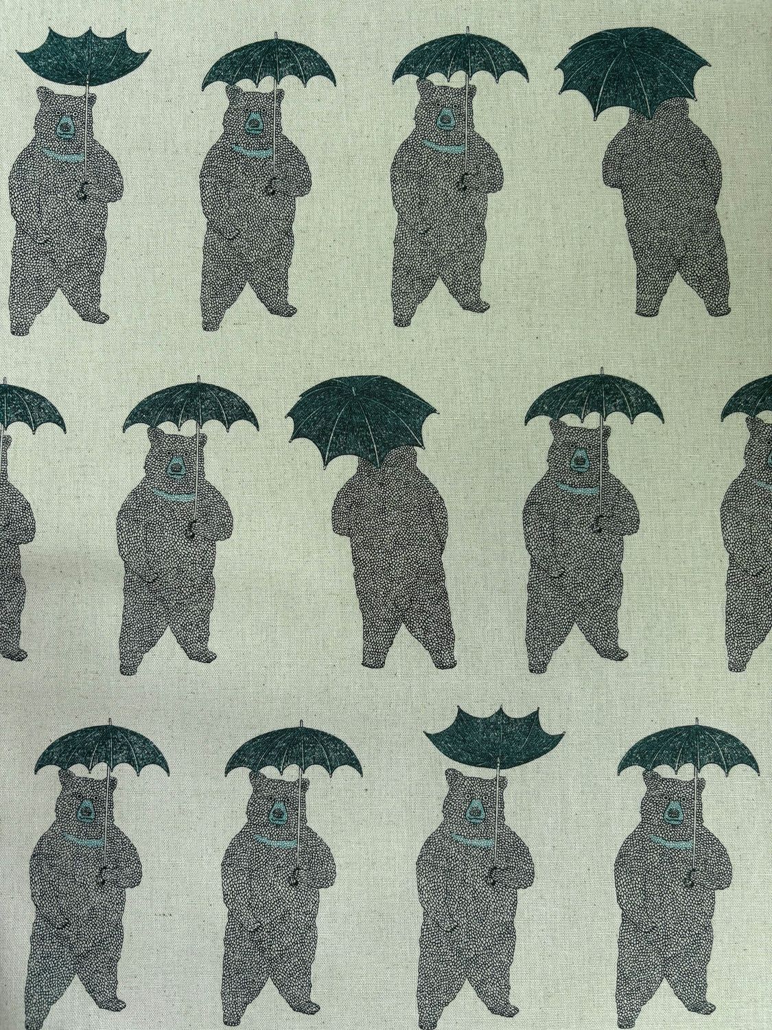 Bears With Umbrellas, Cotton Linen Canvas, Koizumi Japanese Import