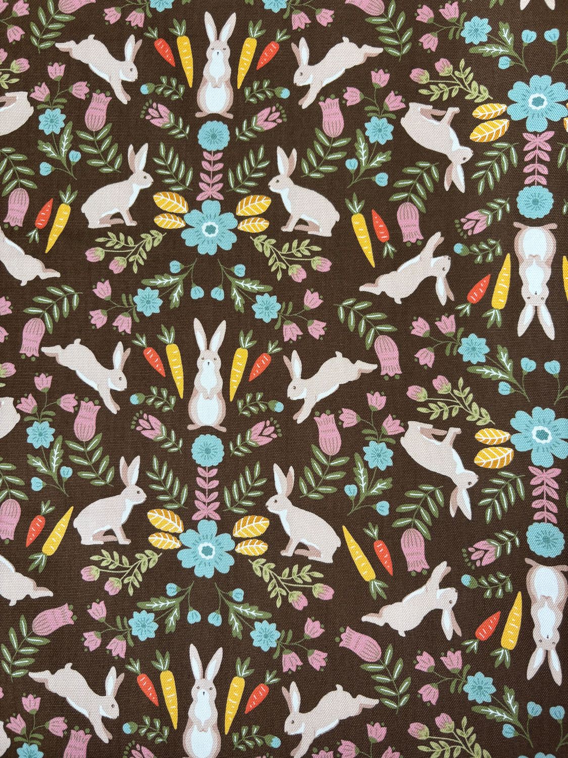 Spring Rabbit Scatter in Brown, Cotton Oxford, Japanese Import