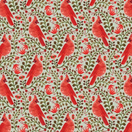 Cardinals on Mint Metallic, Cotton Linen Canvas, Rifle Paper Co
