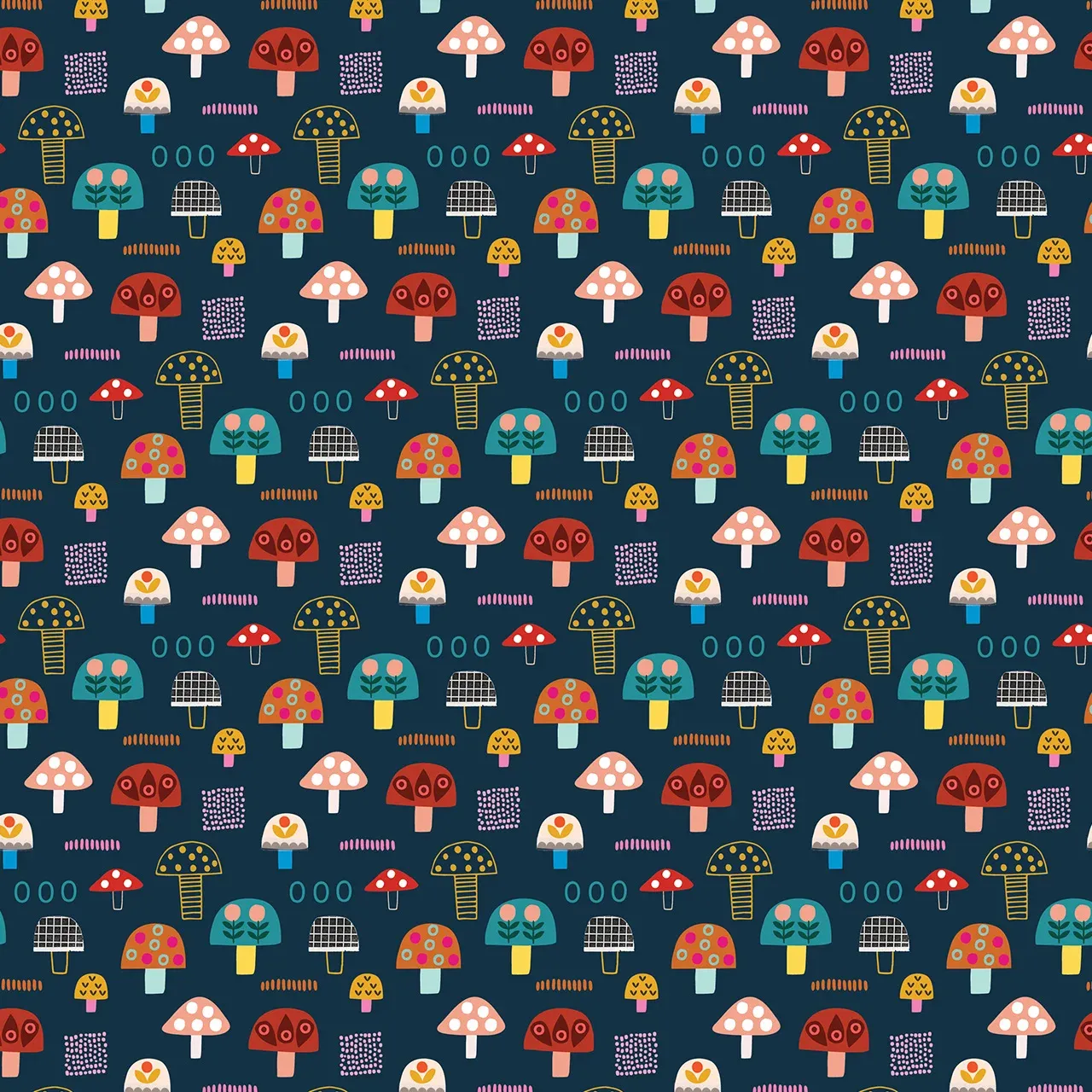 Toadstools, Amberwood, Printed Cotton