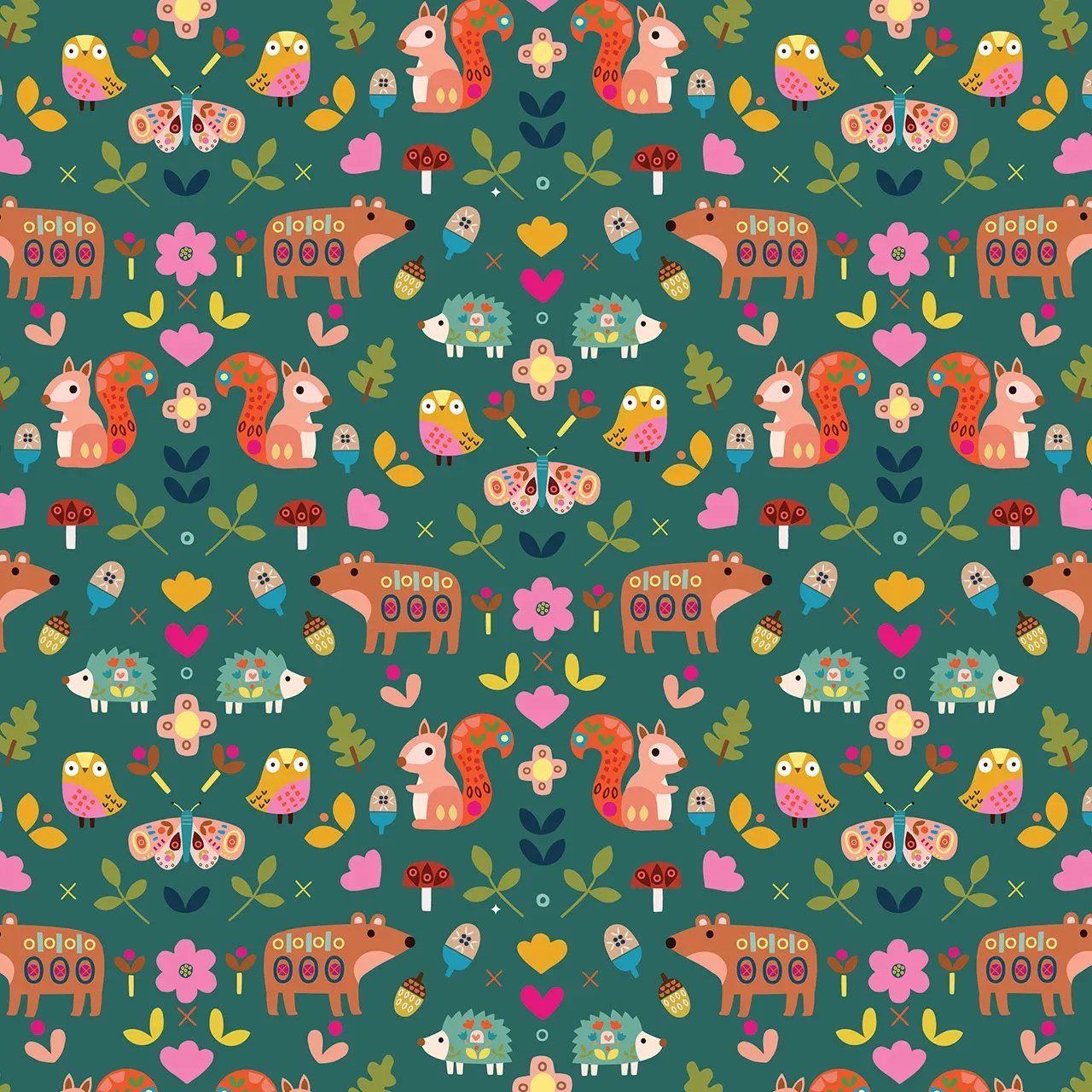 Forest Friends, Amberwood, Printed Cotton