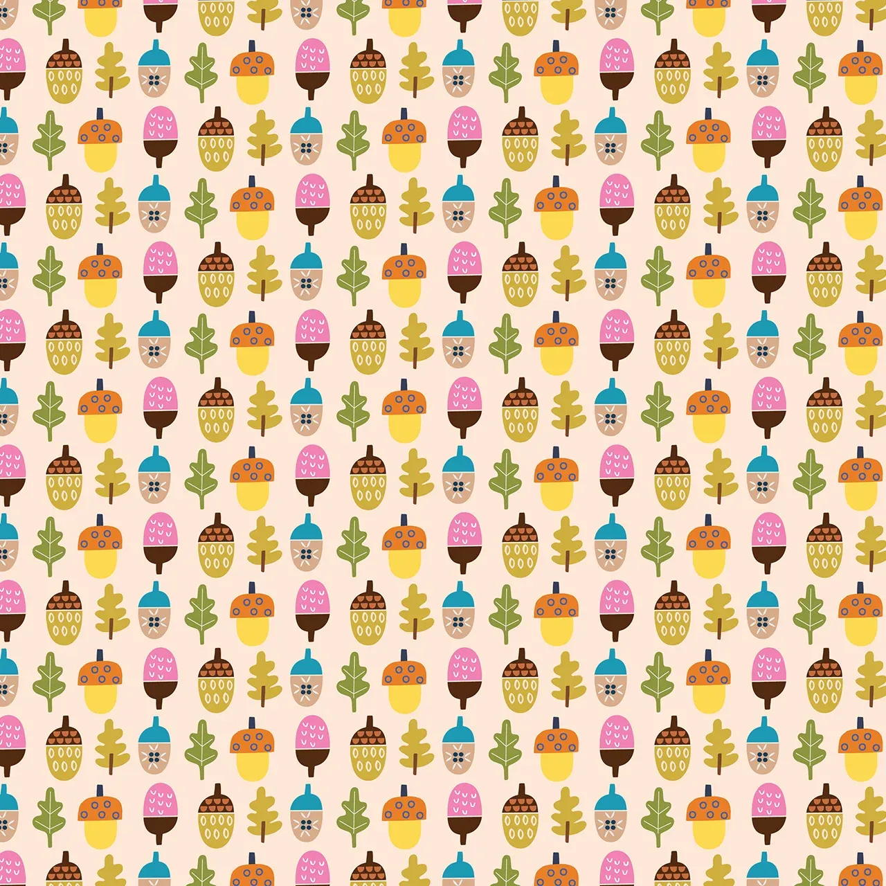 Acorns, Amberwood, Printed Cotton