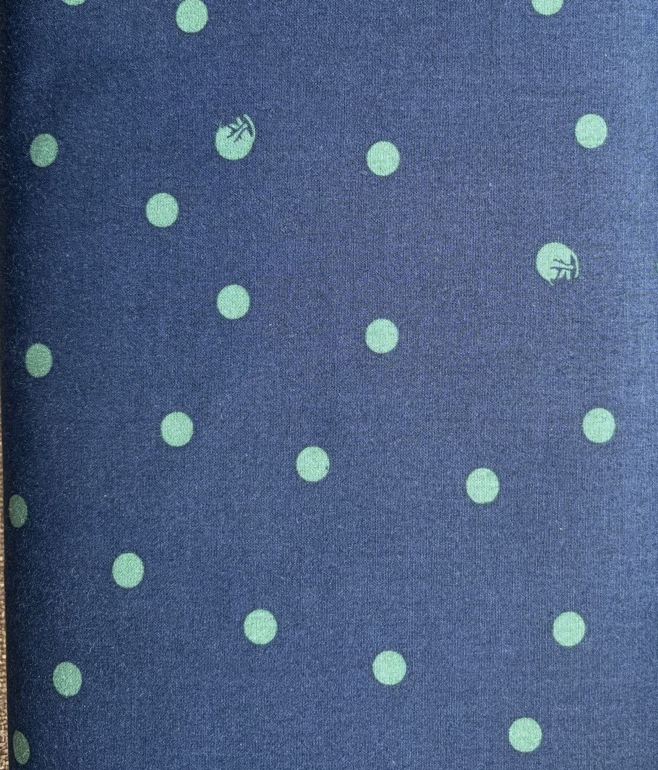 REMNANT 1-5/8yds Green Dot on Navy Printed Cotton Remnant 1-5/8yds