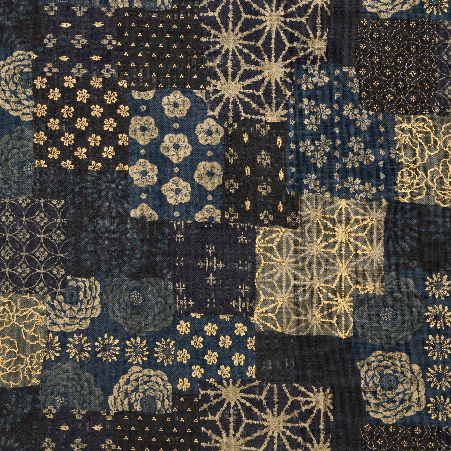 Sevenberry Metallic Boro Print Poplin in Dark Navy, Japanese Import