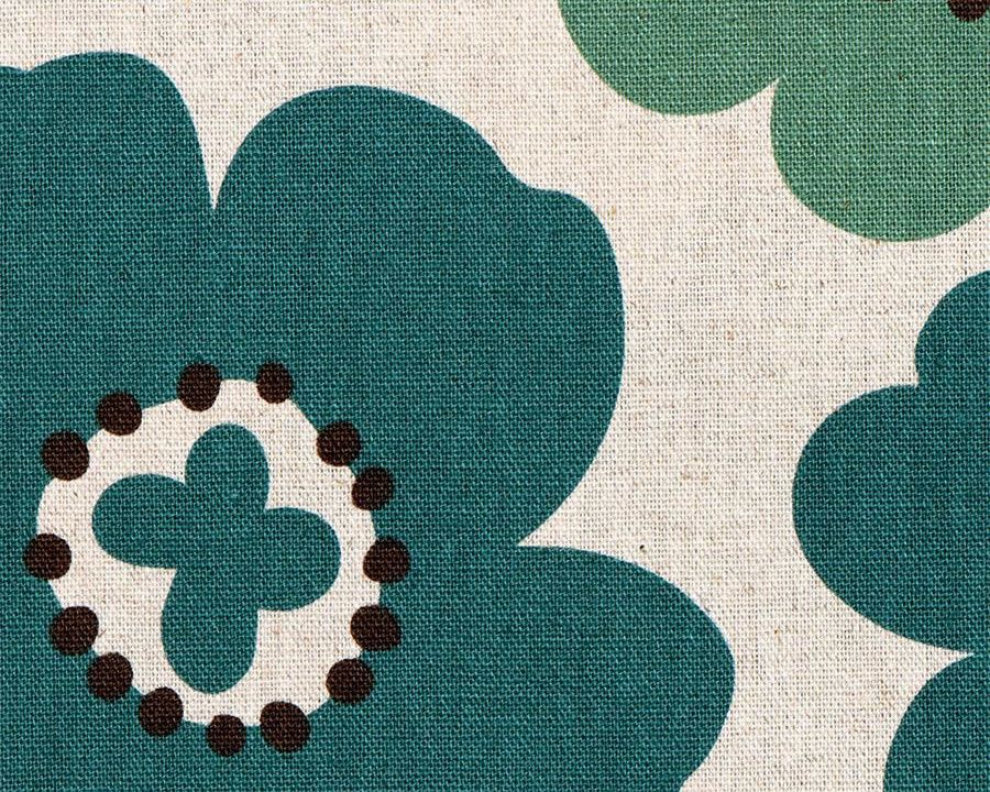 Scandinavian Floral Cotton Linen Canvas in Green and Deep Teal, Japanese Import