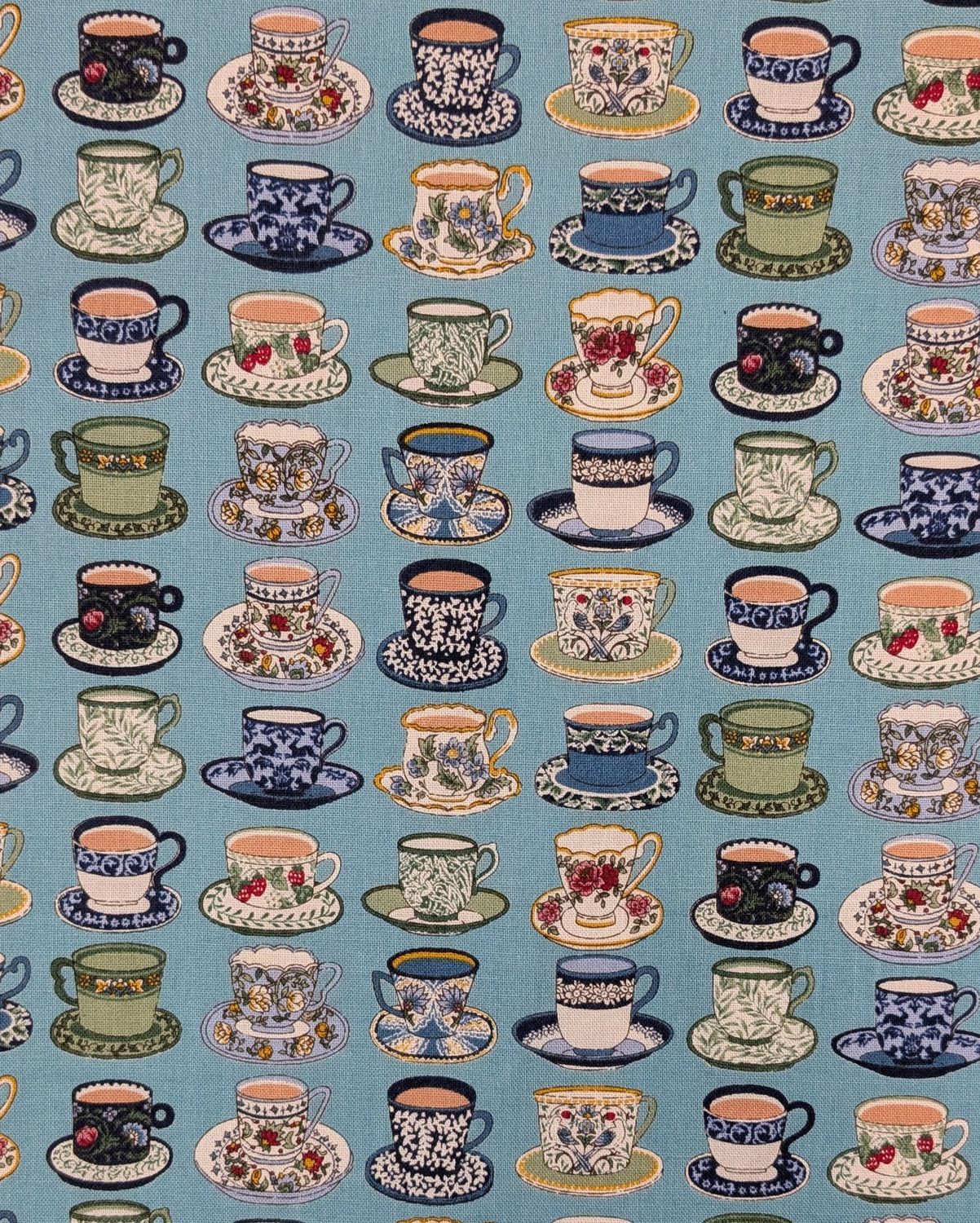 Delicate Teacups in Blue, Cotton Sheeting, Japanese Import