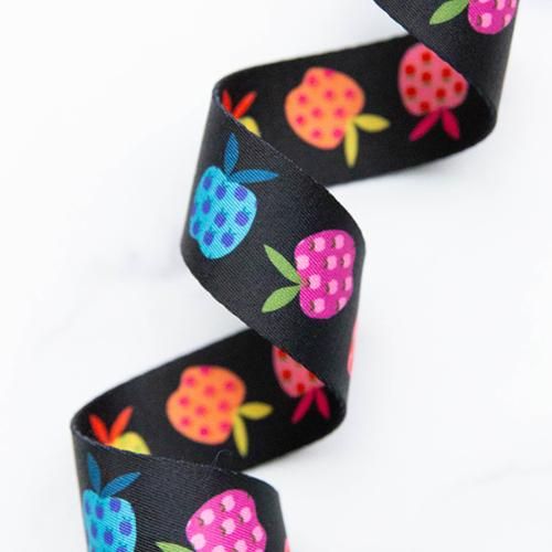 Rainbow Apples on Black, 1.5" Webbing, Ruby Star Society