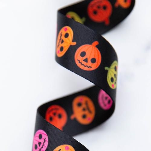 Pumpkin Party on Black, 1.5" Webbing, Ruby Star Society
