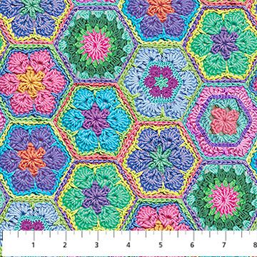 Crochet Hexie, Topsy Turtles Printed Cotton