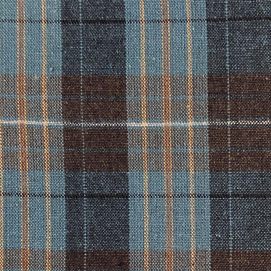 Remnant - 2-1/2 yds - Nikko Indigo Granite Plaid Blue Orange Yarn Dyed Cotton Diamond Textiles