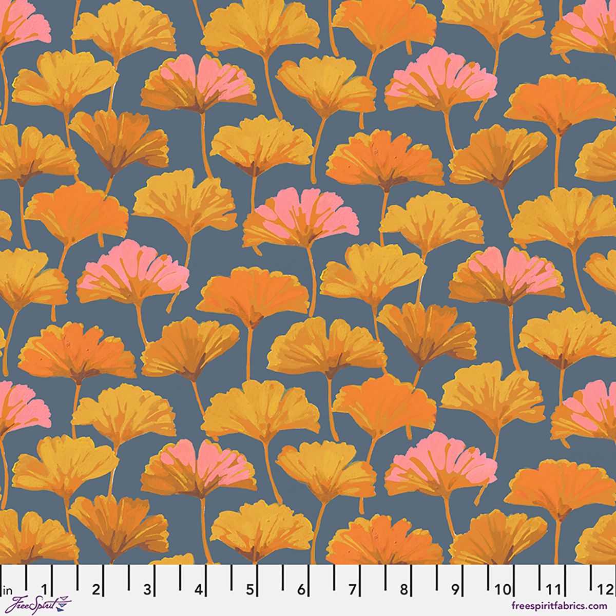 Ginkgo in Slate, Golden Harvest Printed Cotton