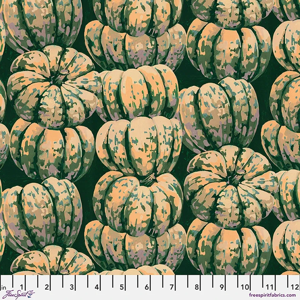 Squashed in Green, Golden Harvest Printed Cotton