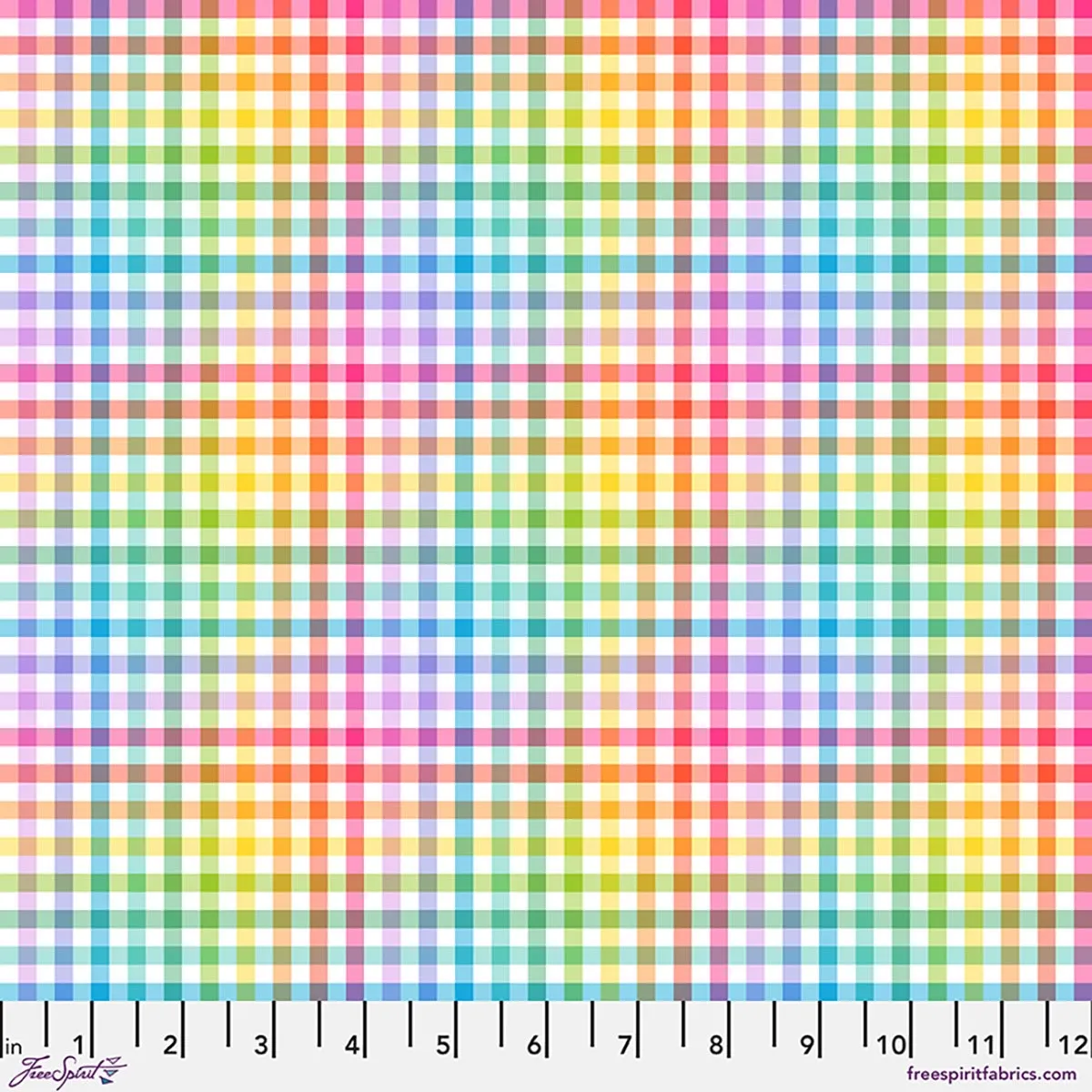Rainbow Gingham in White, Love Under the Stars Printed Cotton