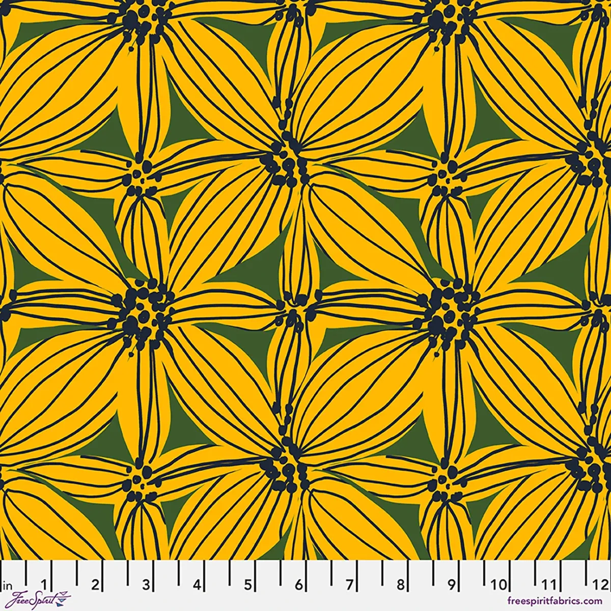 Sunburst Blossoms in Golden, Echoes in Colour Printed Cotton