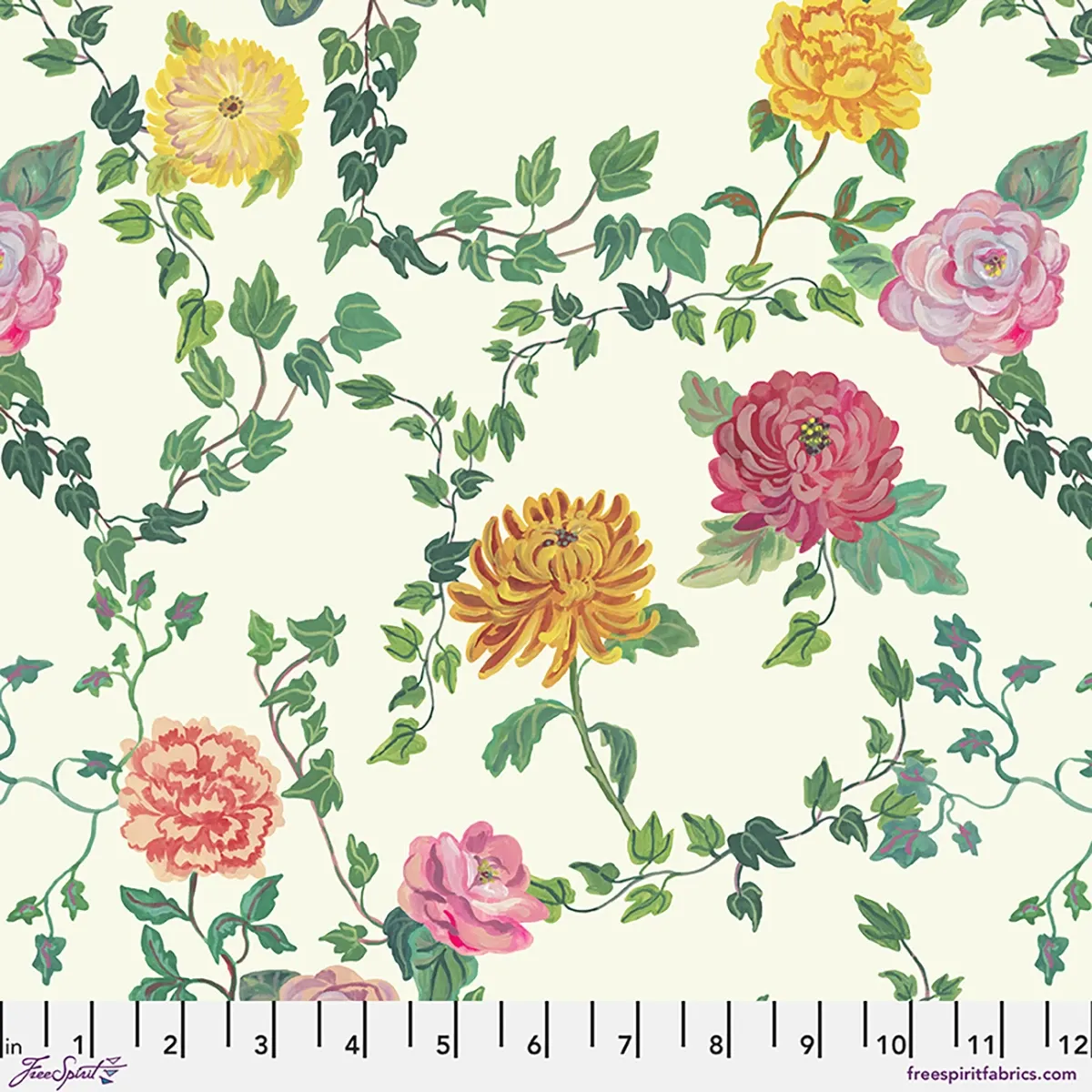 Ivy and Flowers in Cream, Last Fall in Japan Printed Cotton