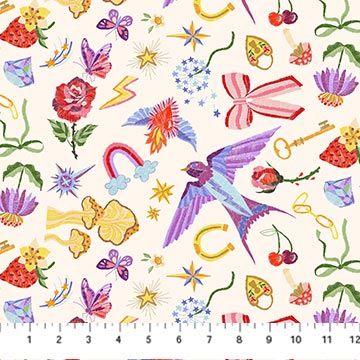 Embroidered in Cream, Once Upon A Charm Printed Cotton