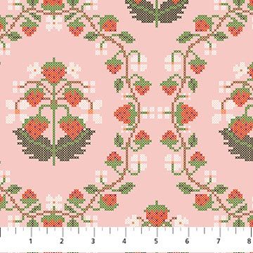Cross Stitch in Pink, Once Upon A Charm Printed Cotton